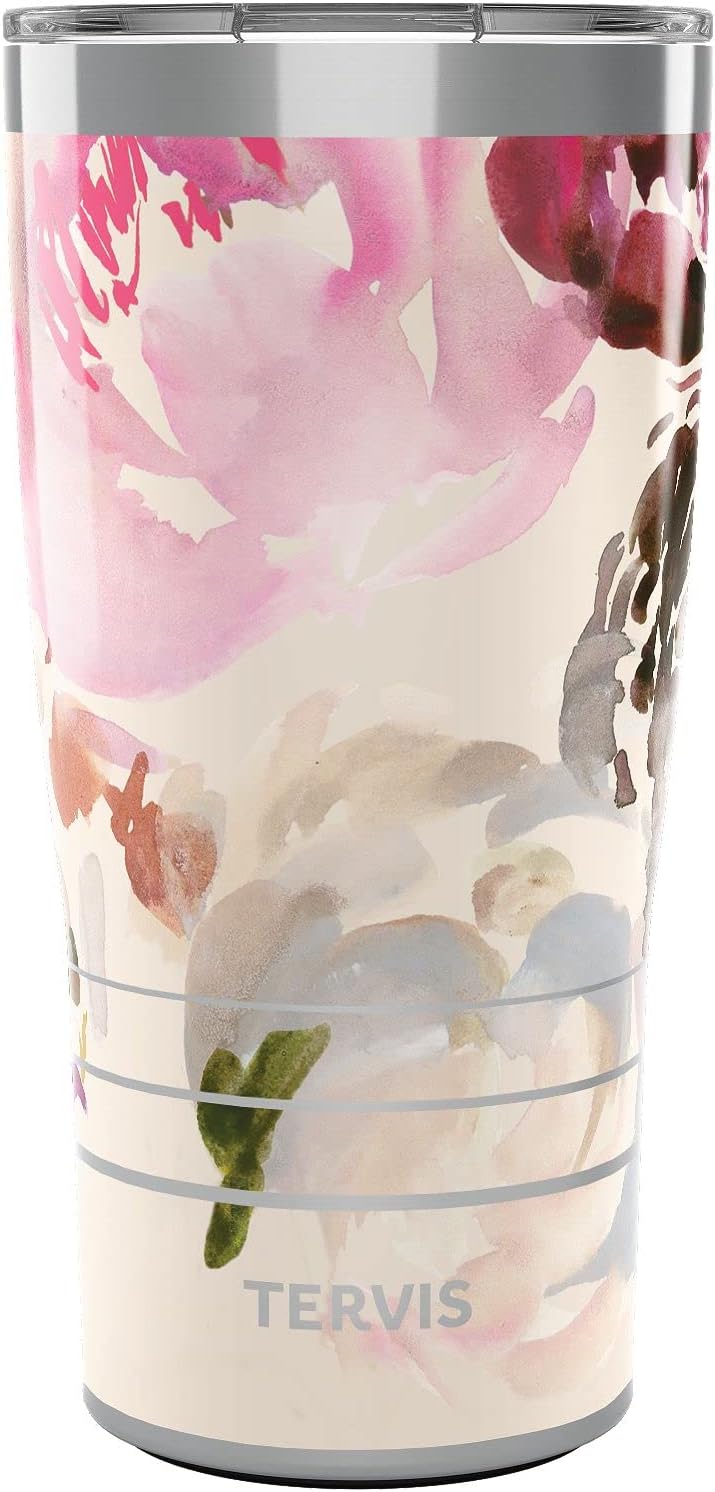 Tervis Traveler Kelly Ventura Floral Collection Triple Walled Insulated Tumbler Travel Cup Keeps Drinks Cold & Hot, 20oz - Stainless Steel, Posy