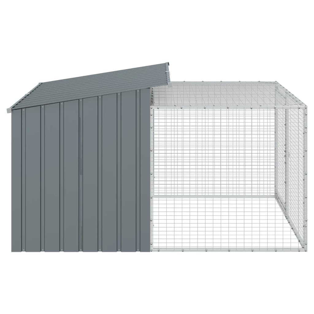 Festnight Gabbia per Cani, Canile da Esterno, Box per Cani da Esterno, Casetta Cani con Corsa Acciaio Zincato Antracite 153x194x110 cm