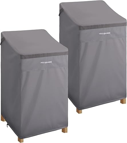 Fundas apilables para sillas de patio de 48 pulgadas de alto, impermeables, color gris, juego de 2 fundas para sillas de bar y taburete, resistentes