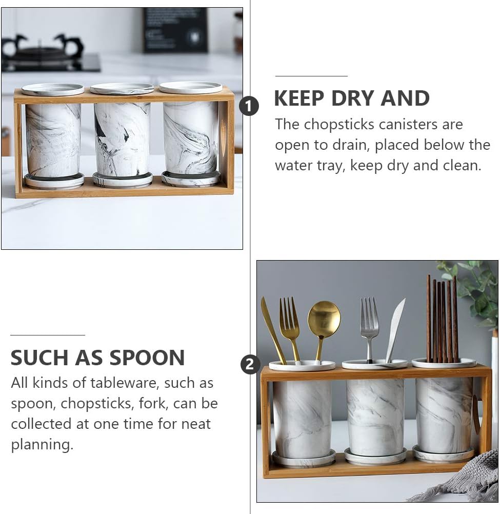 DOITOOL 1pc Marble Grain Ceramic Cutlery Storage Canister Bracket Kitchen Utensil Organizer for Chopsticks Spoons and Forks Elegant Tableware Storage Rack