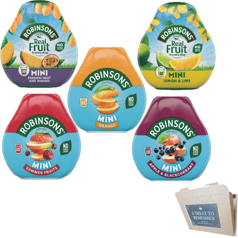 Robinsons Squash’d Mini – 5 Flavour Pack – 1xSummer Fruit, 1xMango & Passion Fruit, 1xOrange, 1xApple & Blackcurrant, And 1xLemon & Lime – No Added Sugar – Real Fruit in Every Drop