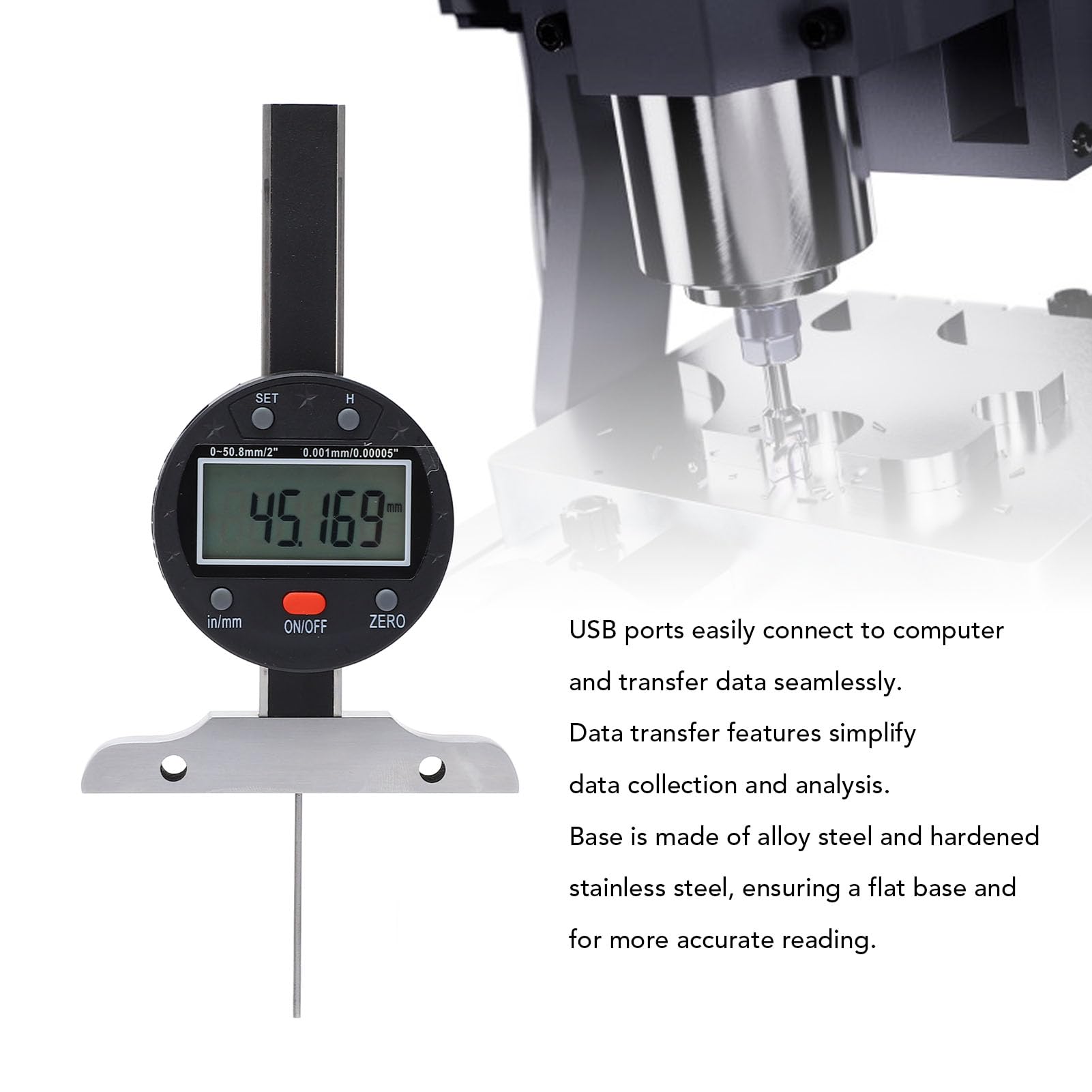 Kadimendium Medidor de Profundidad Electrónico Medidor de Profundidad Digital de Alta Precisión para Profesionales Rango de 0-50,8 Mm con Batería