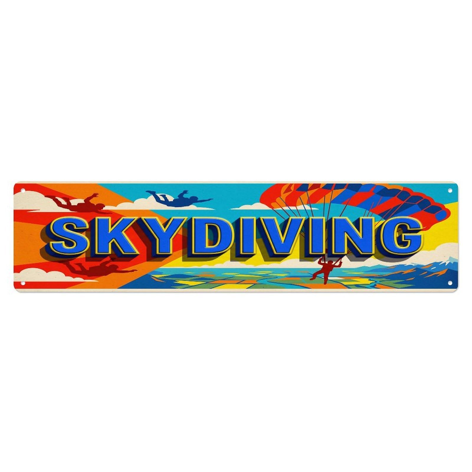 Olhnbad 4X16inch(10X40cm) Vintage Skydiving Outdoor Activity Sports Metal Tin Sign