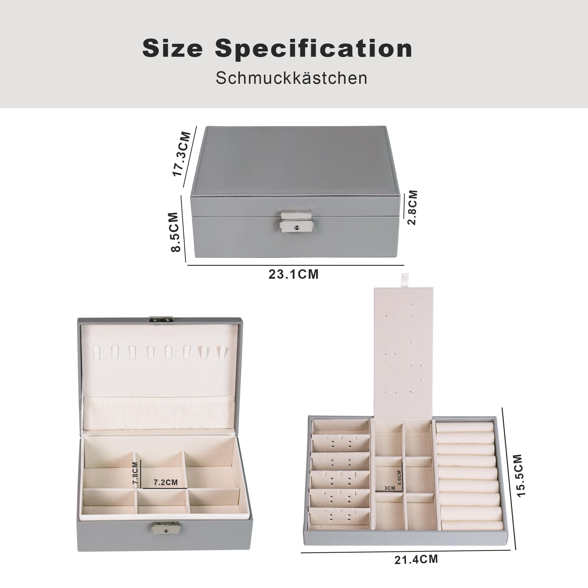 ADEL DREAM Portagioie da Donna Portagioie Rettangolare da Viaggio Piccolo Portagioie per Anelli Orecchini Collana grigio1