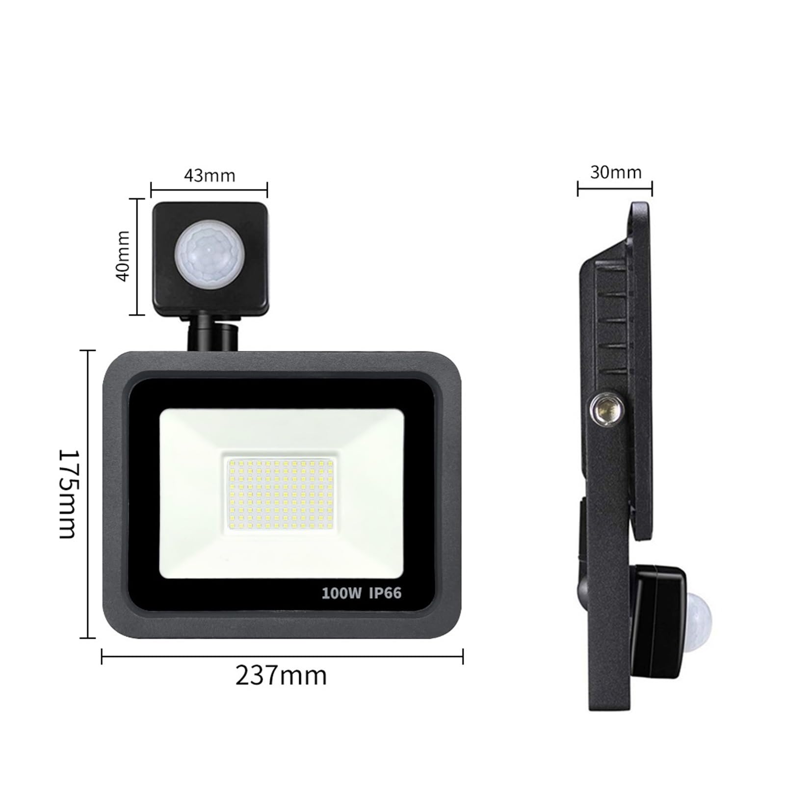 Reflektor LED Z Czujnikiem Ruchu PIR Na Ścianę Zewnętrzną Biały 100W 50W 30W 20W 10W Lampy Wodoodporne Ogród LED Reflektor Zewnętrzny(COLD WHITE_100W)