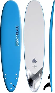StormBlade Classic Surfboard Azure Blue 8ft0in - Beginner, Intermediate, Expert Super Lightweight Premium Wax-Free Foam - Ideal for Kids and Adults - Removable Fins Included