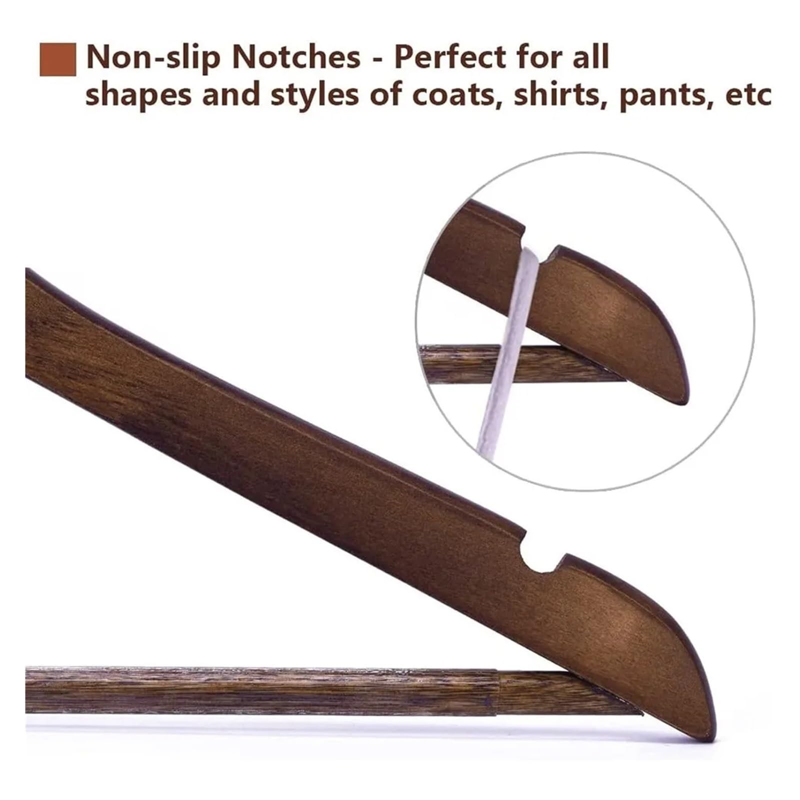 Paquete de 20 perchas de madera para trajes con barra antideslizante para pantalones, extra suaves, sin astillas, retro, perchas de madera natural para decoración de armario