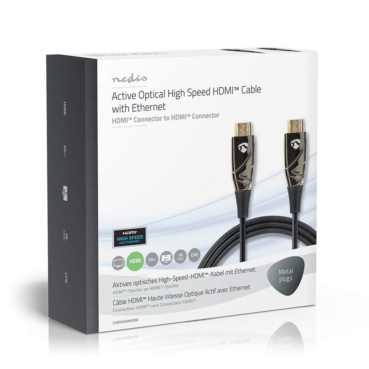 NEDIS - Cavo ottico attivo ad alta velocità HDMI con Ethernet - HDMI ™ - 18 Gbps - 20 m - rotondo - PVC - nero