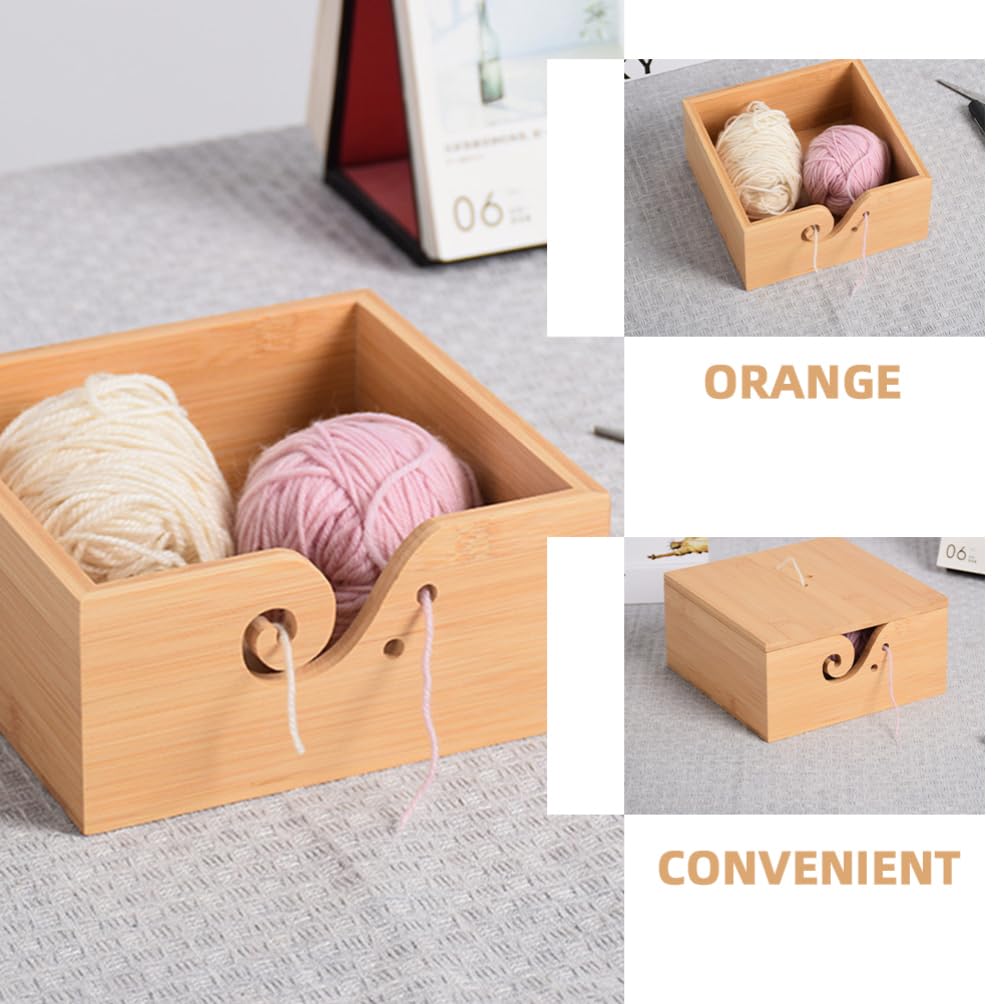 Ciotola per Filati Legno con Coperchio Contenitore per Stoccaggio Yarn Scatola Fatta Mano per Accessori Uncinetto Design Elegante e Naturale per Organizzare e Proteggere Filati