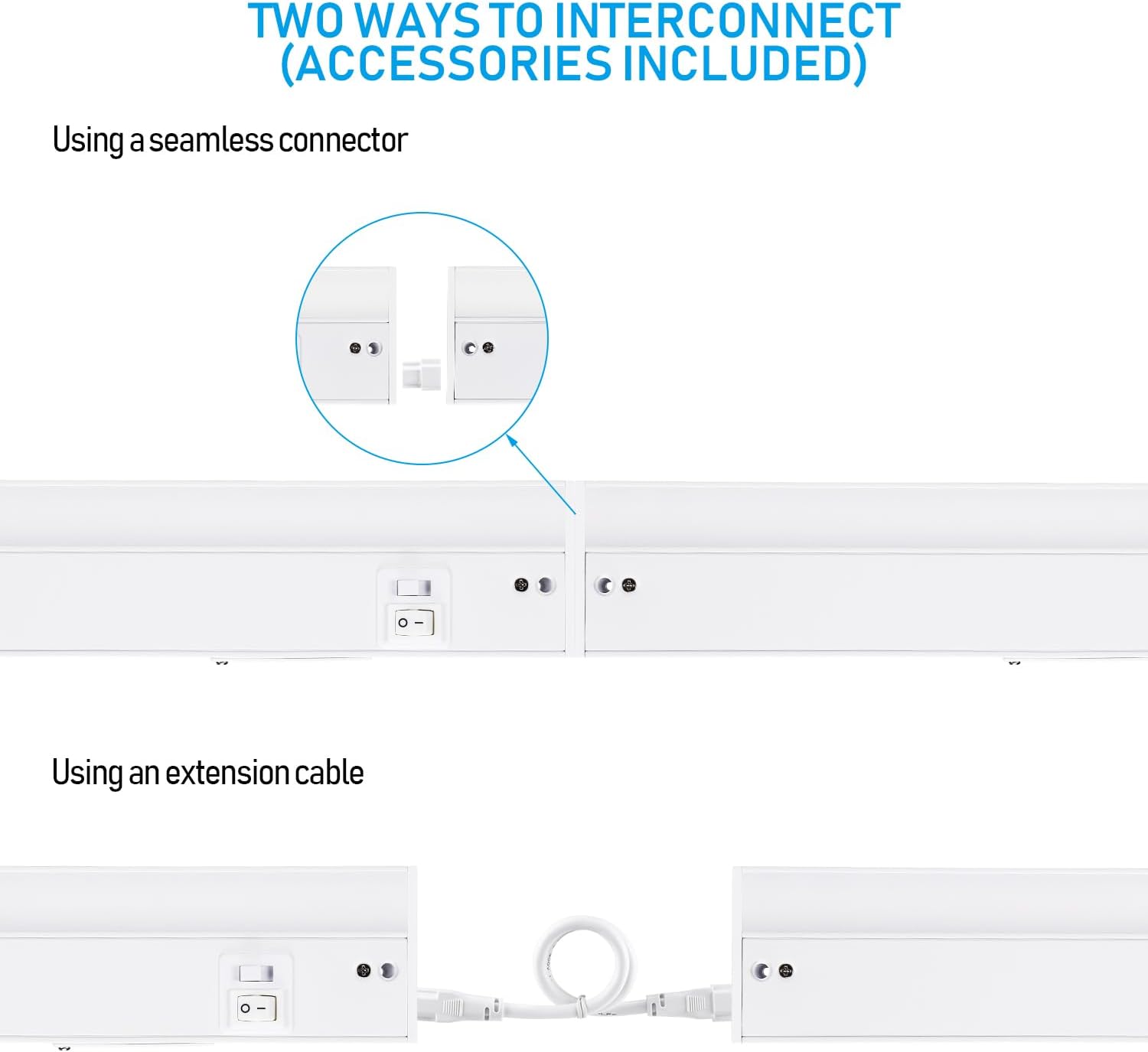 TORCHSTAR LED Under Cabinet Lighting 3CCT, 22 Inch 14W 960LM, Hardwired & Plug-in, 3 Color Selectable CRI90 120V ETL Listed Dimmable Under Counter Lights for Kitchen, White Aluminum Housing, 2 Pack