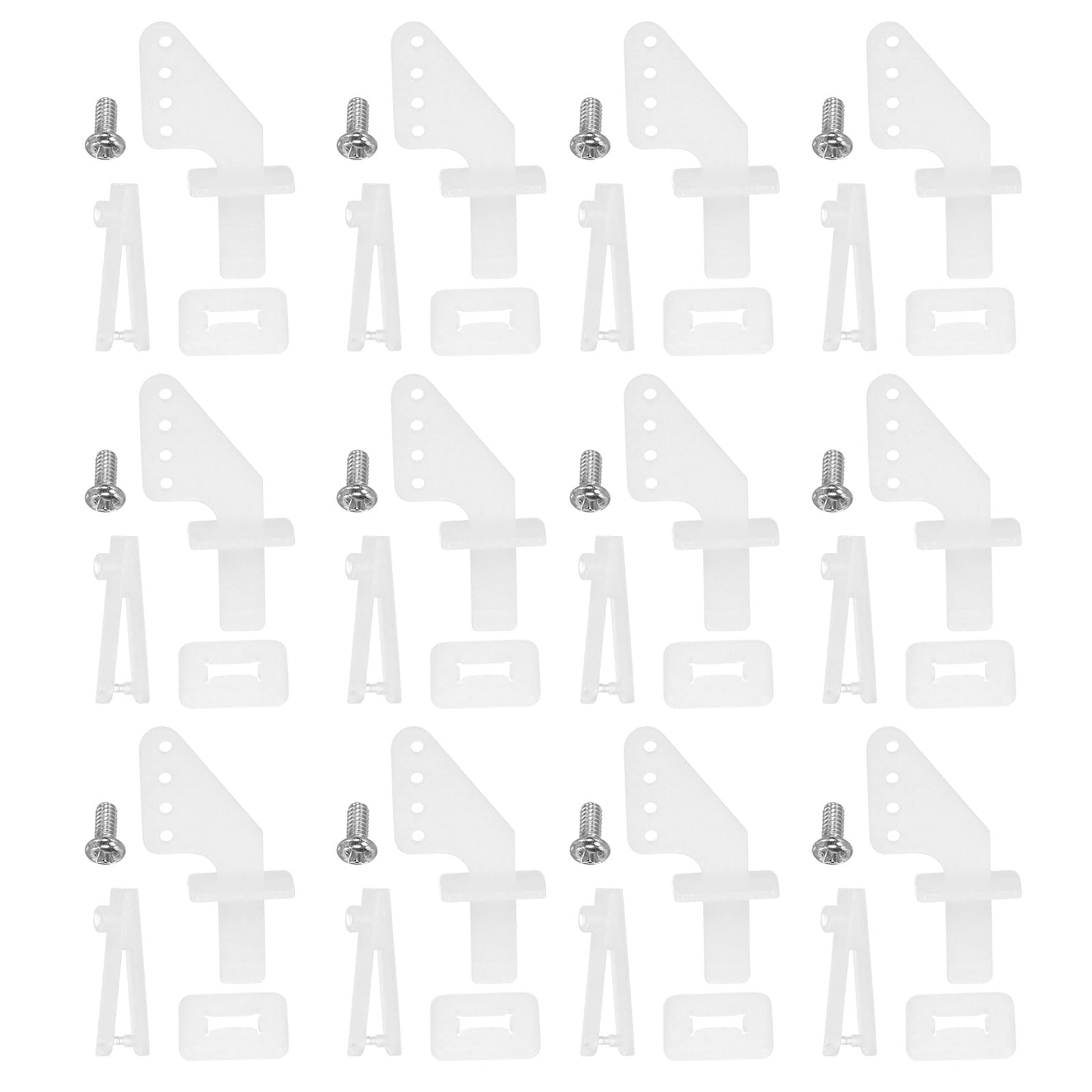 sourcing map 12Pcs Nylon Control Horns, 4 Hole Adjustment Needle Control Horn Rudder Angle with Adjusting Chuck for RC Airplane KT DIY Model Plane Parts Accessories, White