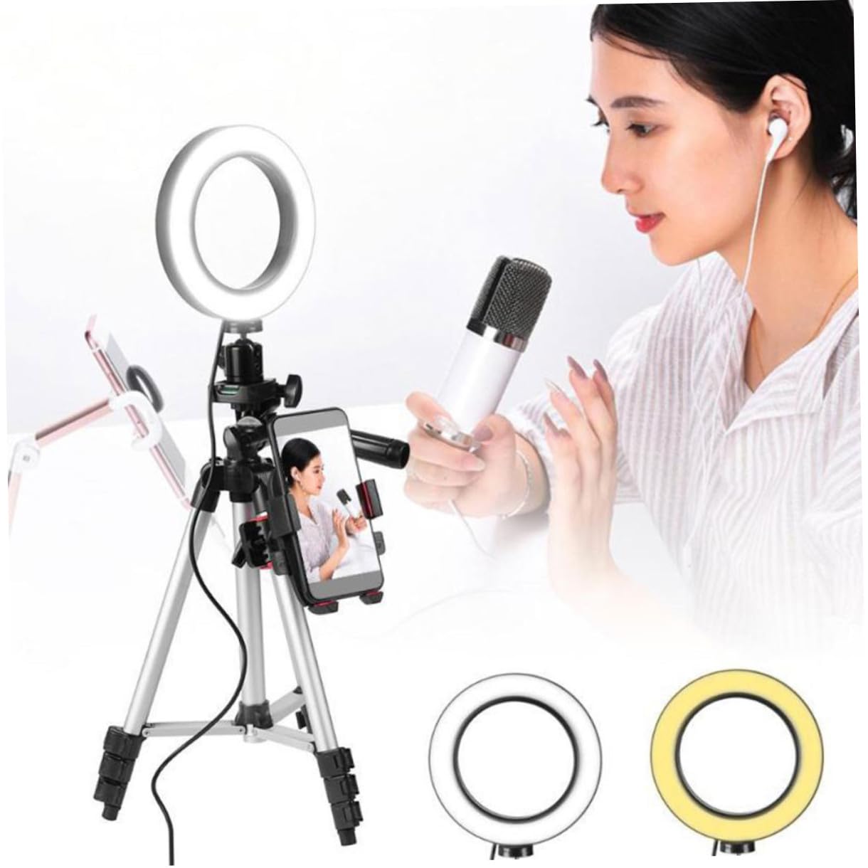 Hemobllo Luce Anello LED con Treppiede Leggero per Video Youtube Streaming Live e Trucco Mini Luce LED per Fotocamera Supporto per Telefono Cellulare Colore Casuale