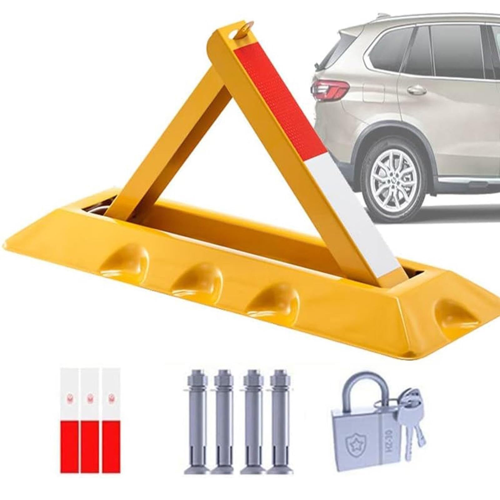 DUANHOZ Lockable Parking Security Guardrail with Heavy Duty Triangle Bar Bollard Blocker