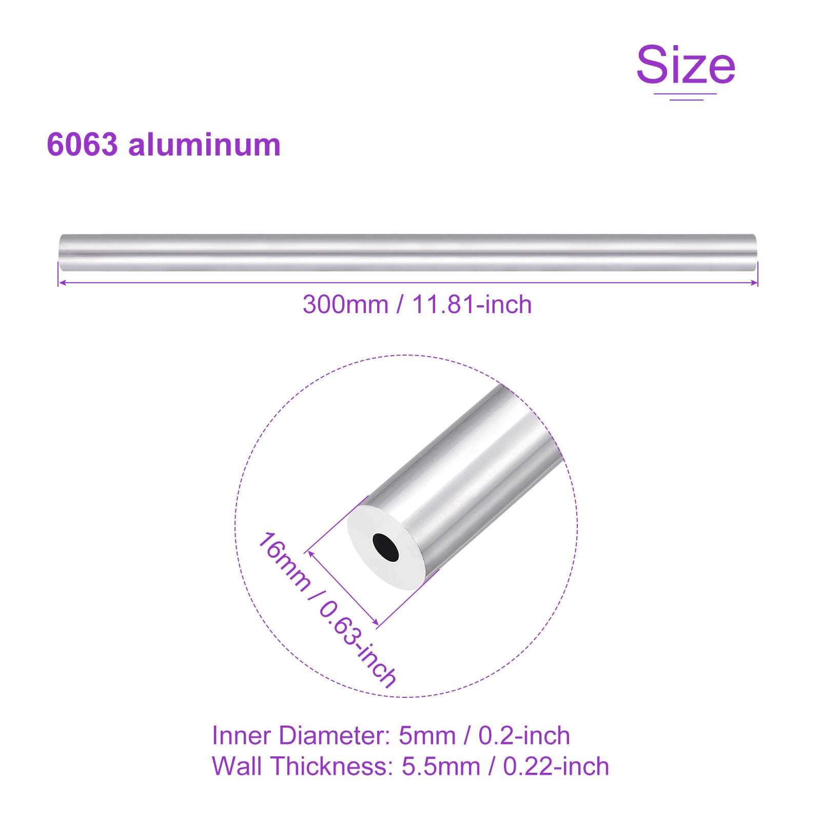 DMiotech (16mm OD x 5mm ID) Tubo Tondo in Alluminio 6063 Lunghezza 300mm Tubazione Metallico per Costruzione di Telaio Macchinari Progetti Fai Da Te