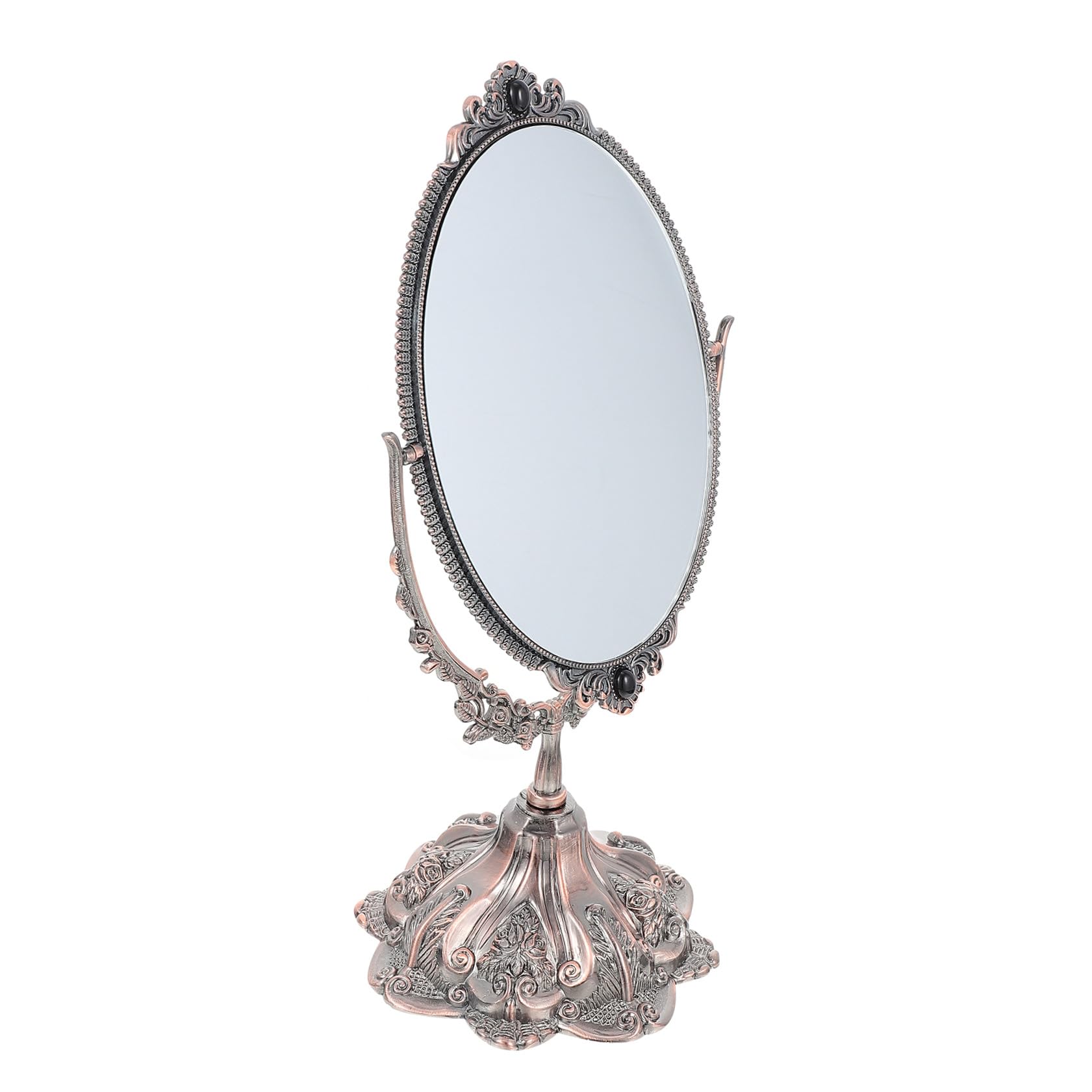 PLAFOPE Doppelseitiger Vintage Schminkspiegel aus Zinklegierung | Rotierbar mit Flachem Standfuß, Hochauflösende Ansicht, für Make Up und Hochzeit