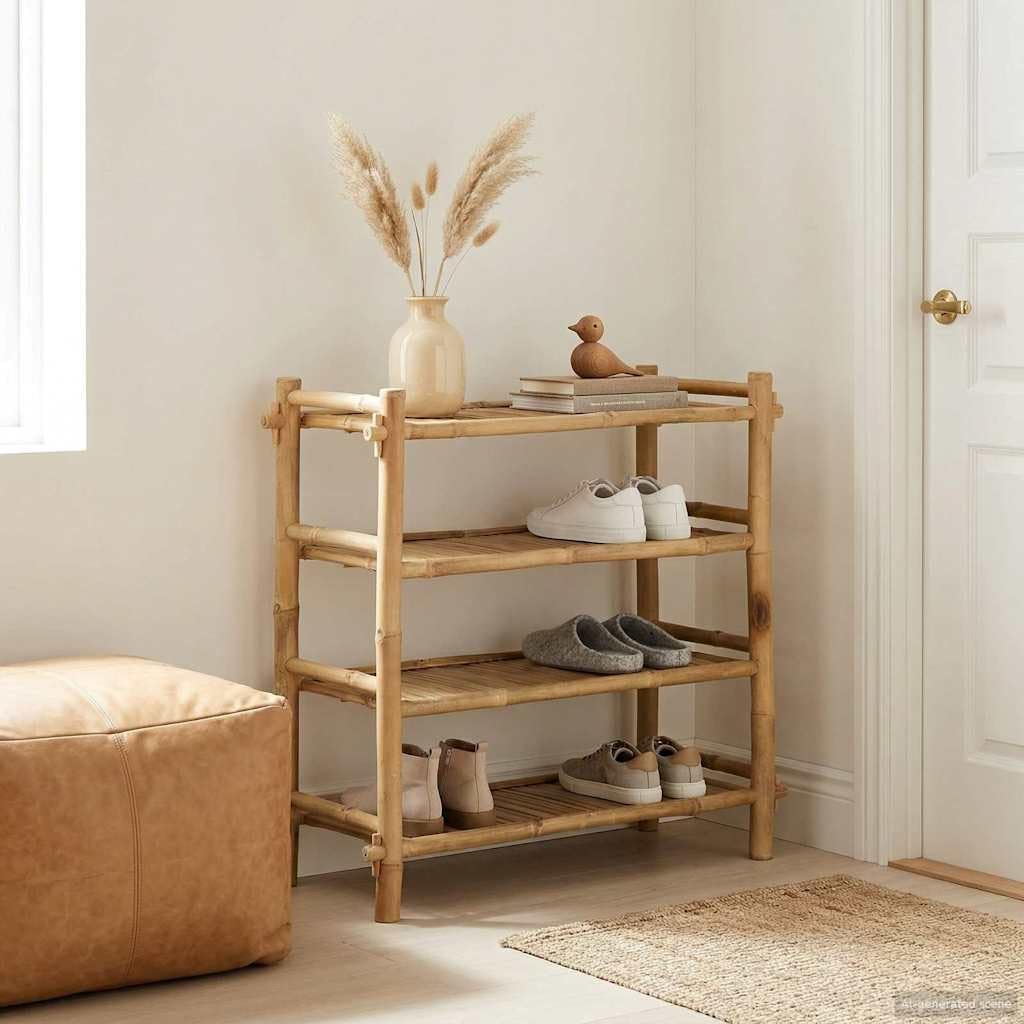 Schuhregal aus Bambus Natur 4-stöckig mit 4 Regalbrettern 86x35x75 cm platzsparend stabil für Innenbereich Schuhablage Schuhständer Schuhschrank