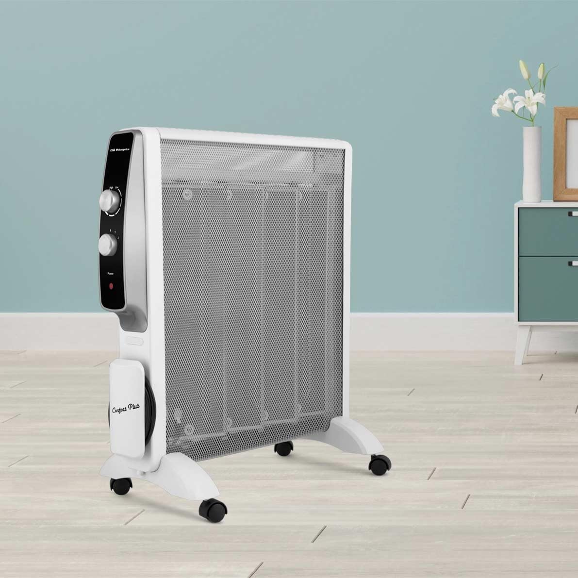 Orbegozo RMN 2075. Radiador eléctrico bajo consumo, Mica System, rápida convección y difusión del calor, sin fluido, silencioso, piloto luminoso, 2 potencias de 1000W y 2000 W