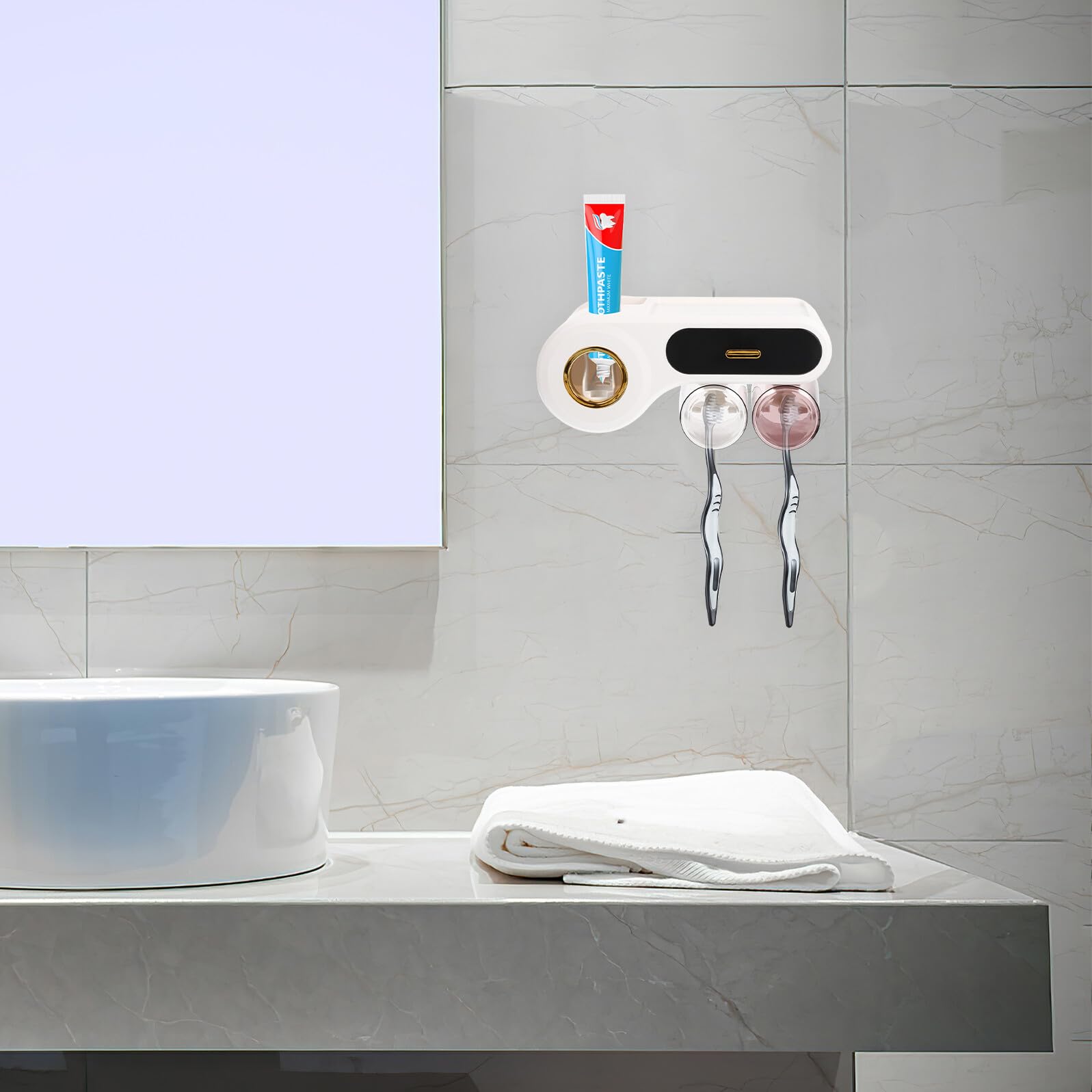 Organizador de Pared de Baño Portacepillos de Dientes Negro
