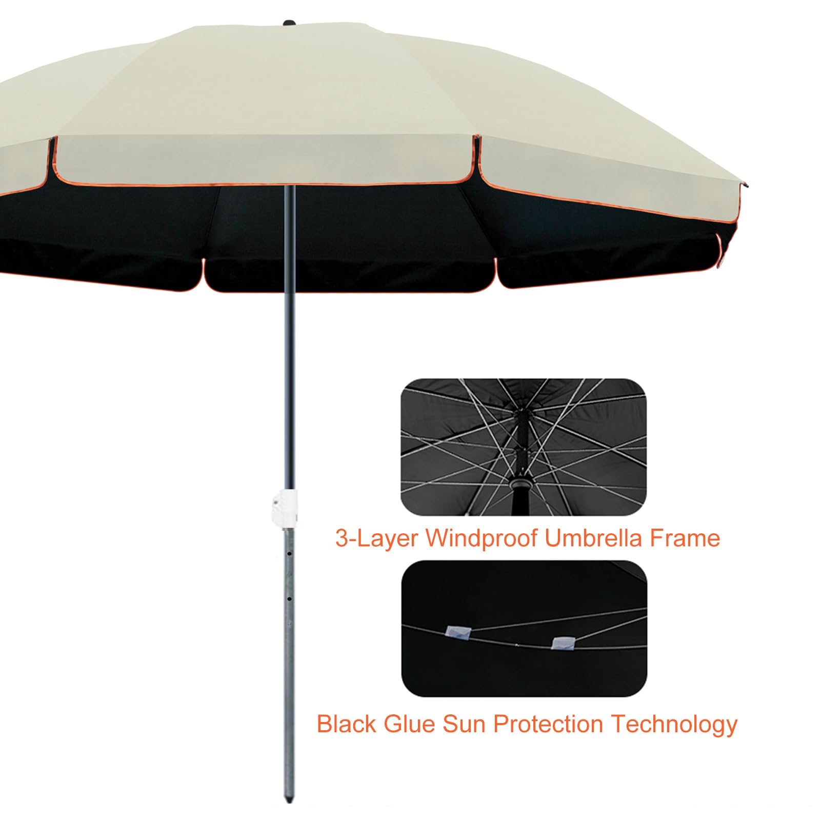 Parasol ogrodowy 220-280 cm, okrągły parasol stołowy ze stalowym słupkiem i regulacją wysokości, ochrona UPF50+, do ogrodu na zewnątrz(240cm/8ft)