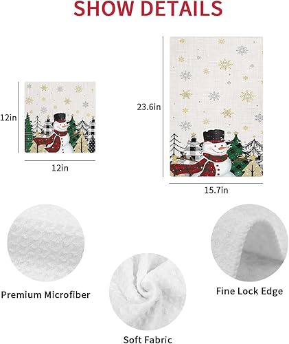 Miniatura 7 de Kitchen Towel 2 Packs Cotton Waffle Weave, Retro Plaid Xmas Tree Snowman Snowflake Christmas 16 x 24 Inch Absorbent Quick Drying Dish Towels Clothes