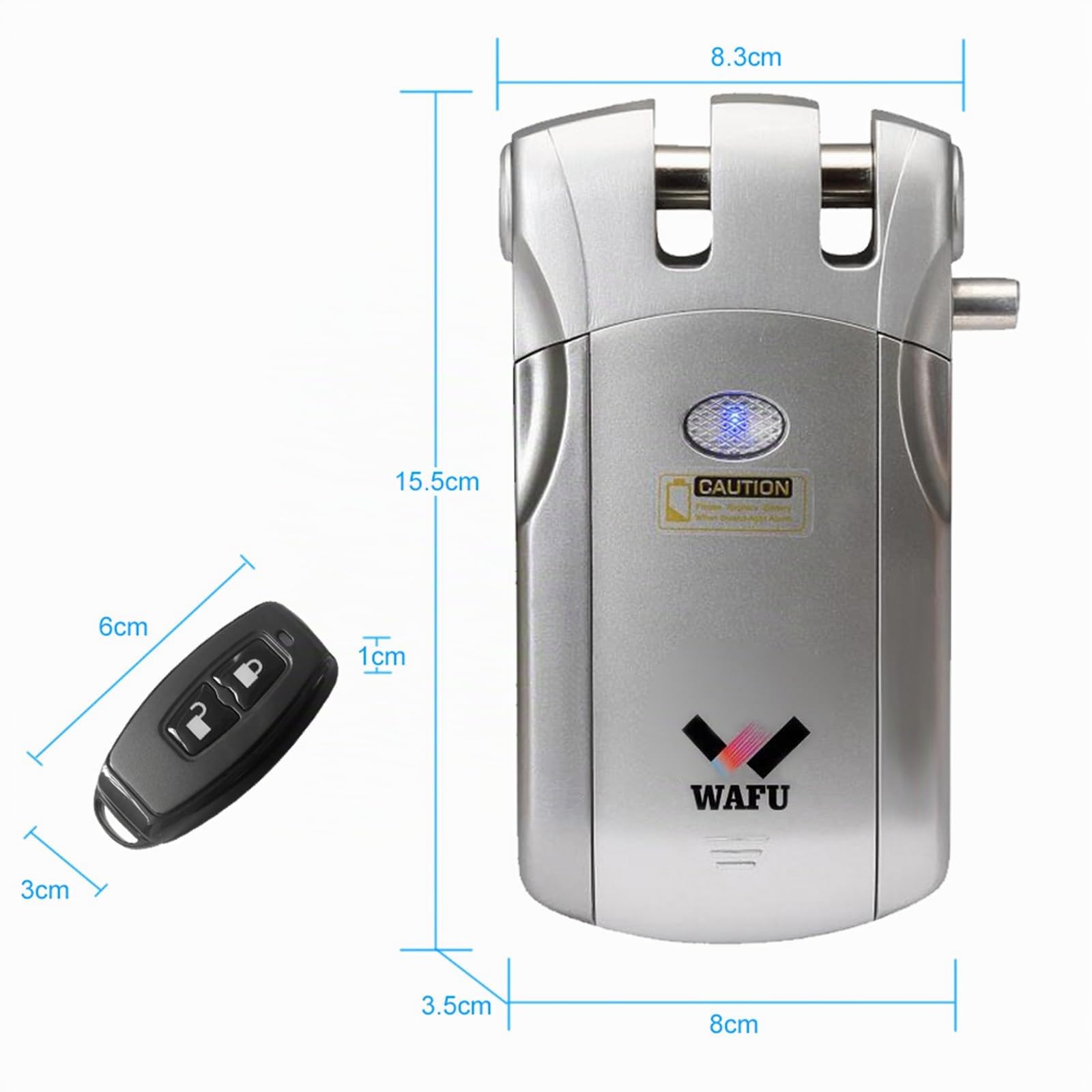 WAFU Bloqueo de Control Remoto Inalámbrico Método de Bloqueo de Tigre con 4 Teclas Remotas, Alimentación USB, para Control de Acceso a Smart Home Villa Office (Plata)