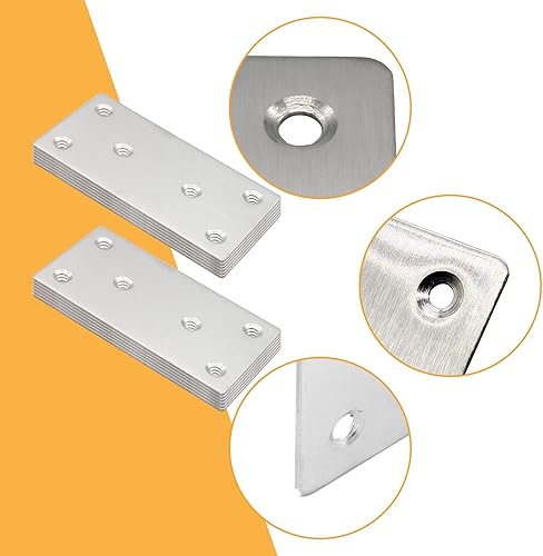 Miniatura 10 de Suiwotin 12 soportes rectos planos de metal, placa de acero inoxidable de 2.4 x 1.5 pulgadas (largo x ancho), soporte de unión, conectores de madera