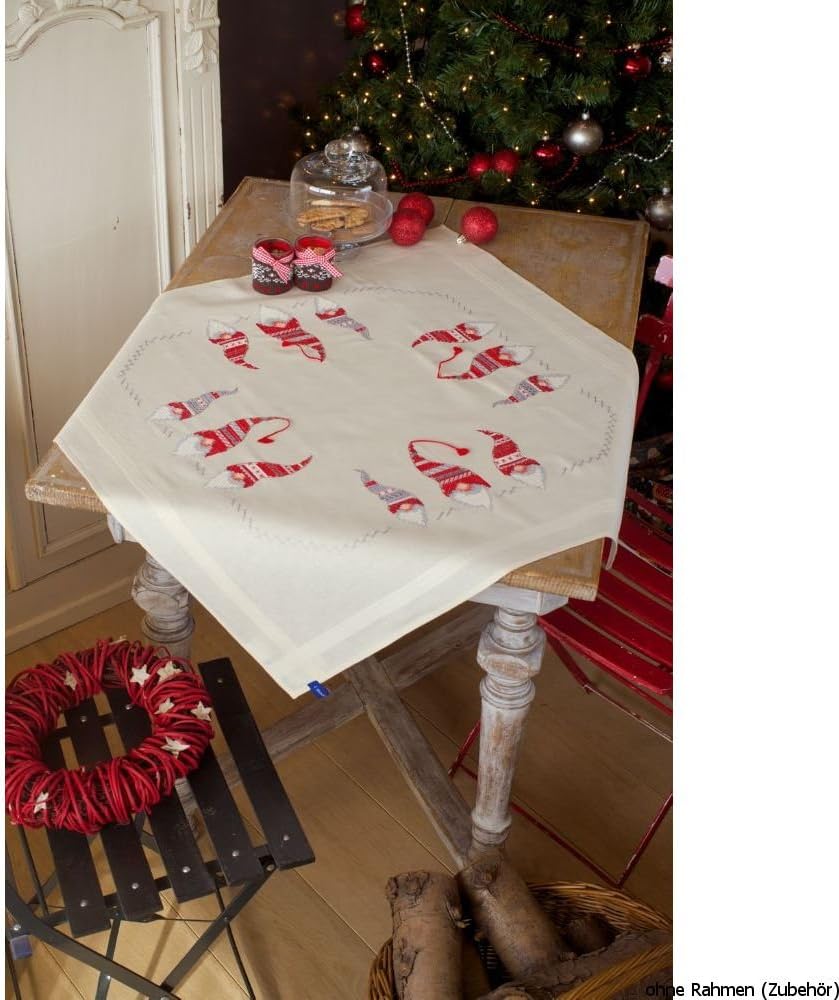 Vervaco Cross Stitch Tablecloth Kit Christmas Gnomes 32" x 32"