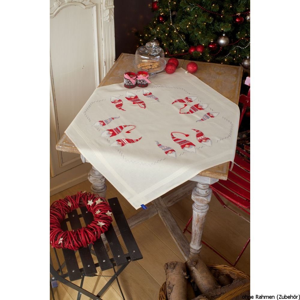 Vervaco Embroidery: Tablecloth: Christmas Elves, COTTON, NA, 80 x 80cm
