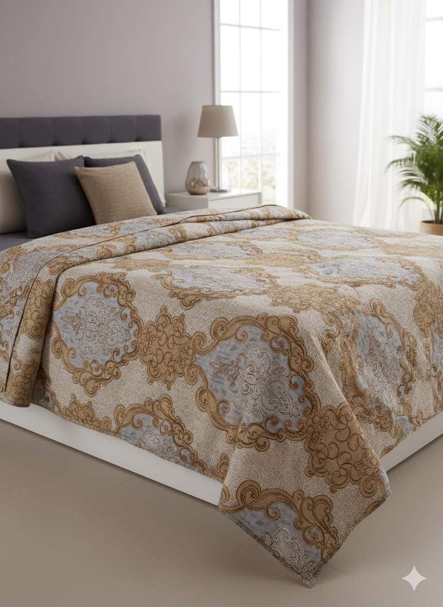 Rajasthan Handloom Cotton Double Bedding Set, 4-Piece Set with Blanket, Bedsheet and Pillow Covers (Beige)-image-11