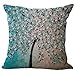 BIGBOBA Estilo vintage pintado al óleo fundas cojines sofá árboles y flores tridimensionales motivo de lino de algodón sofá cama Home Bed Decor 45 x 45 cm