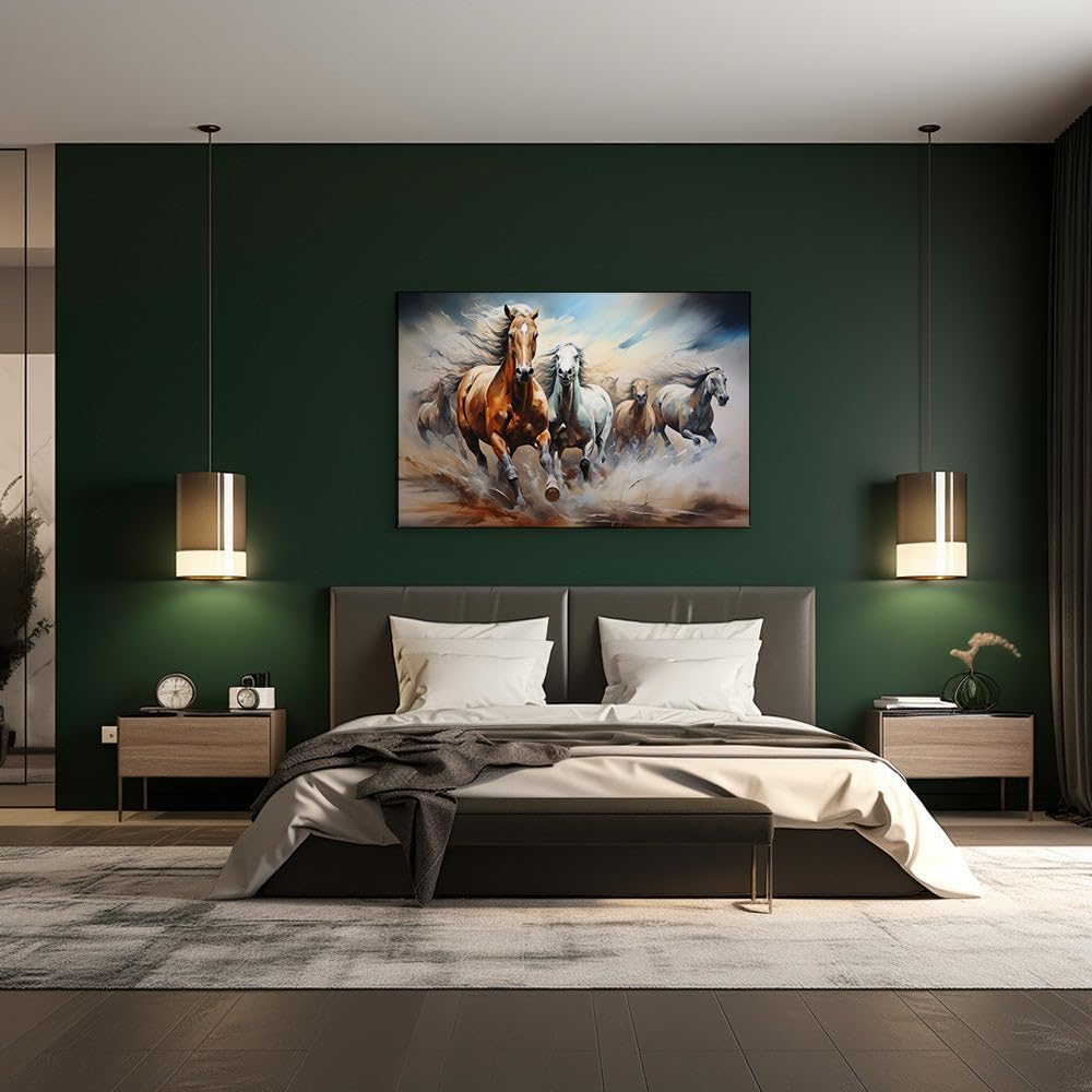 Canvas for Living Room. Galloping Fury Unleashed Five Majestic Horses Charge Across The Stormy Sands, 27 x 18 inch Canvas Wall Art - Ready to Hang