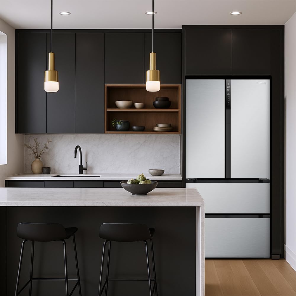 HYUNDAI Frigorífico French Door Inox, 4 Puertas HFR18383NDDI00, Capacidad 436 Litros, No Frost, Inverter, 38 dB, Puerta Francesa, Apertura Uñero, Clasificación Energética E