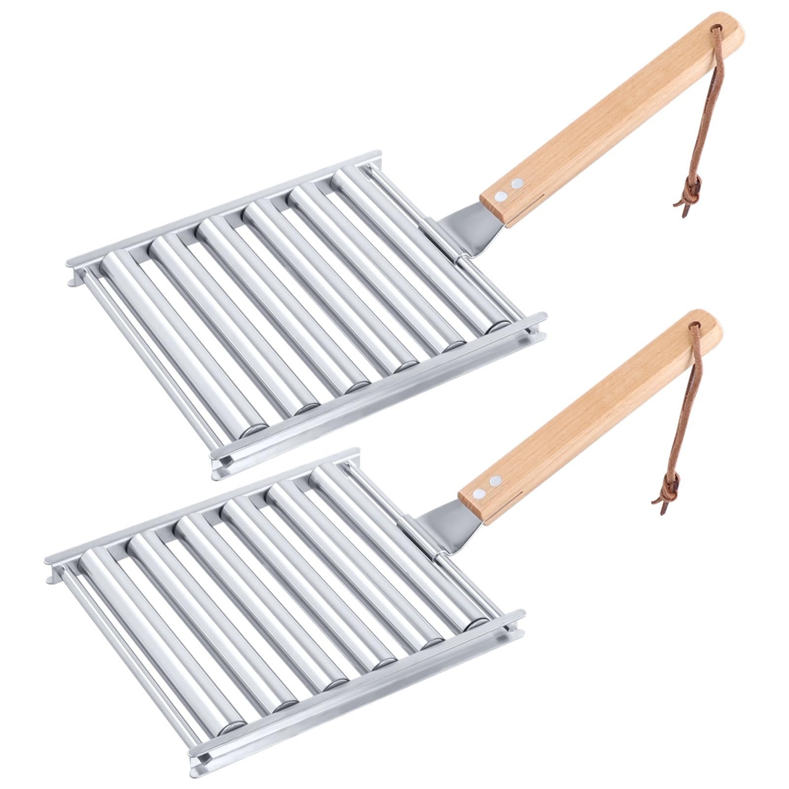 Edelstahl-Hot-Dog-Roller für Grill, Wurstwalze mit Holzgriff, Grillwerkzeug für das Kochen im Freien, 16,5 x 14,9 cm, 2 Stück