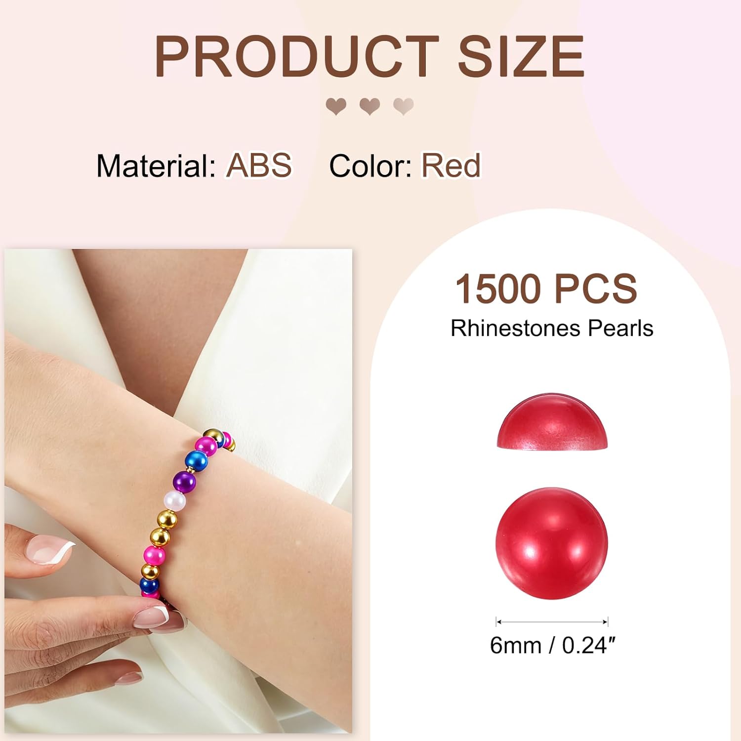 PATIKIL 1500 Pcs Red Half Round Pearls Beads, 6mm ABS Flatback Rhinestones Pearls for Crafting Jewelry Making DIY Nail Art Clothes Wedding Art Decoration - Image 2