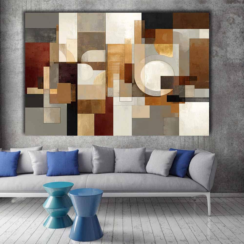 WUFIEA Ogólny abstrakcyjny obraz na płótnie brązowe bloki do salonu sypialni biura dekoracja (khaki104) - 40 x 60 cm oprawiony