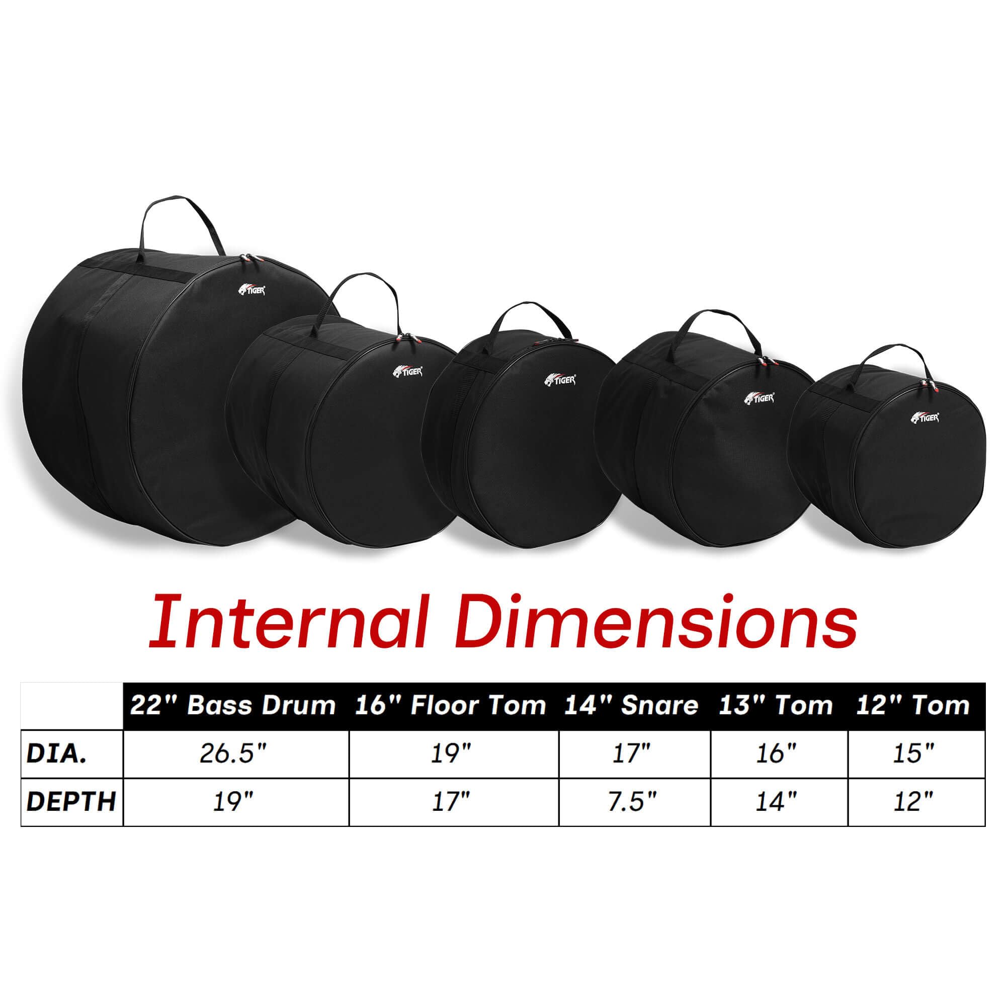 Tiger set 5 borse batteria imbottite nylon resistente | Set da 5 borse per batteria con imbottitura in schiuma, nylon 600D resistente e maniglie ergonomiche.