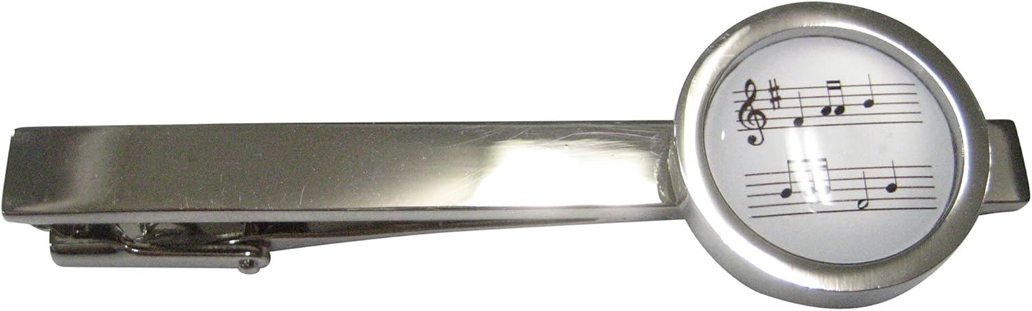 Kiola Designs Bordered White Toned Circular Music Sheet Tie Clip