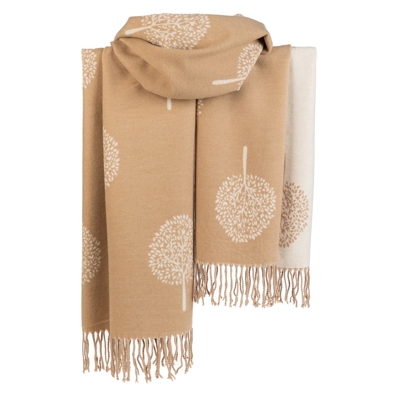London Scarfs Mulberry Tree Scarf Reversible Long Cashmere Soft Women Ladies Tree Of Life/Gold With Cream