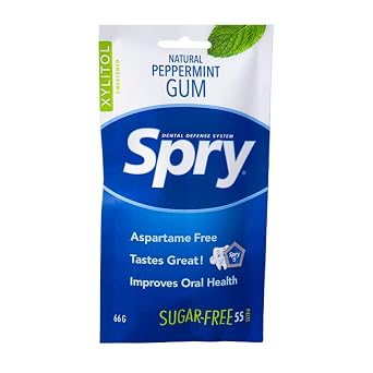 Spry On The Go Xylitol Chewing Gum - Peppermint, 55 Count - Pack of 1 | Aspartame-Free, Sugar-Free, Vegan, Non-GMO, Gluten-Free for Cavities, Bad Breath Freshening, Dry Mouth, Dental Defense System