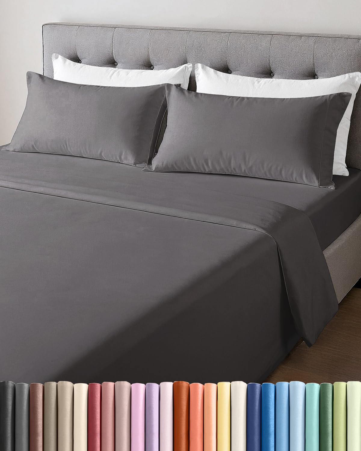 Lightweight 4 Piece Bed Sheet Set Full Size - Cooling Sheets for Hot Sleepers - Soft Breathable Bedding Set w/ 8-16 Inch Deep Pockets - 1 Flat, 1