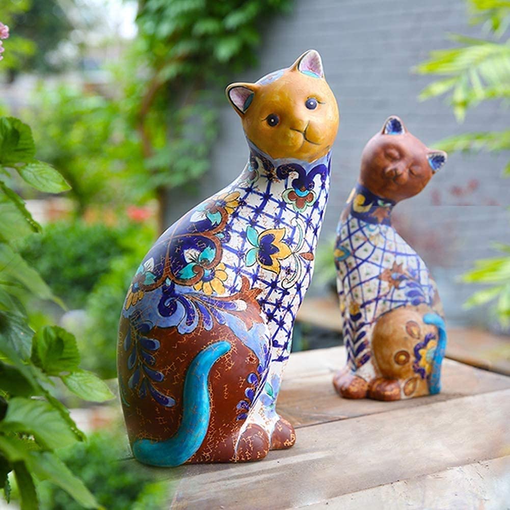 Statuetka kota ogrodowego, na zewnątrz, rzeźba, dekoracja, ceramiczny, malowany kot, zwierzę, dziedziniec, balkon, wystawa