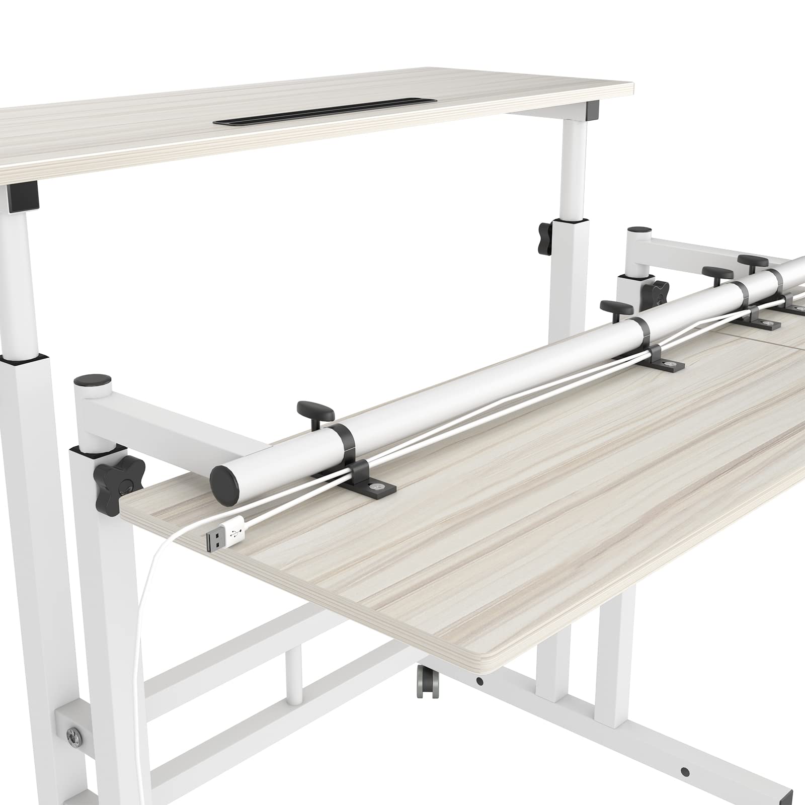 HOMCOM Sta-bureau In Hoogte Verstelbaar met 4 Wielen C-Vorm 65 cm x 48 cm x 70-110 cm Wit | Netherlands