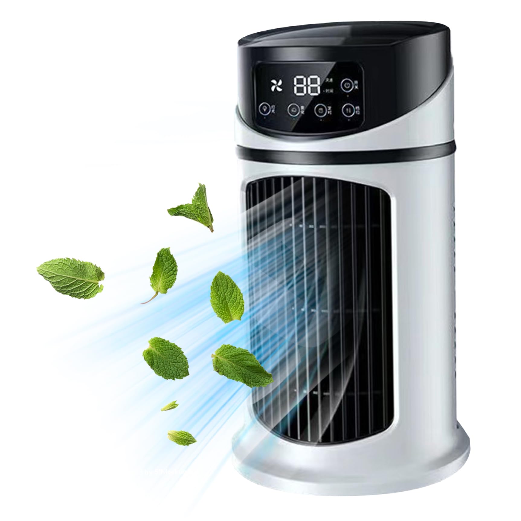 Personal Air Conditioners 9.5'' Tall Small Tower Fan 6 Speeds Personal Air Conditioner with 300ML Water Tank 6H Timer Bladeless Fan Quiet Misting Fan for Office, Bathroom