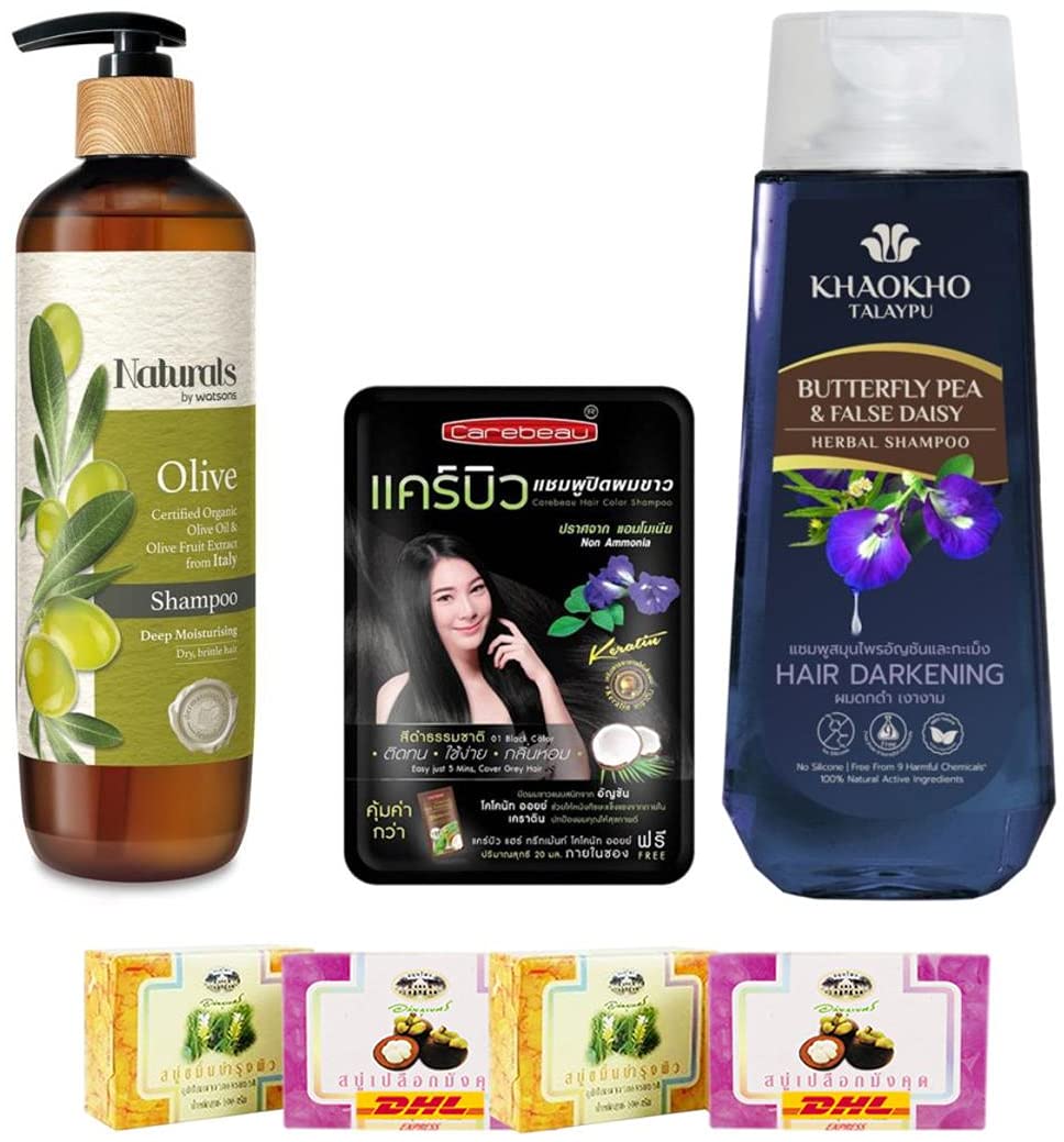 Set A41 Natural by Watsons Olive Shampoo 490ml Khaokho Talaypu Butterfly Pea&False Daisy Herbal DHL EXPRESS By Thaigiftshop [Get Free Tomato Facial Mask]