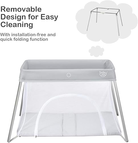 Miniatura 5 de BABY JOY Cuna de viaje 2 en 1 con cremallera lateral paquete portátil y juego con colchón suave lavable juguete ligero sin instalación con bolsa de