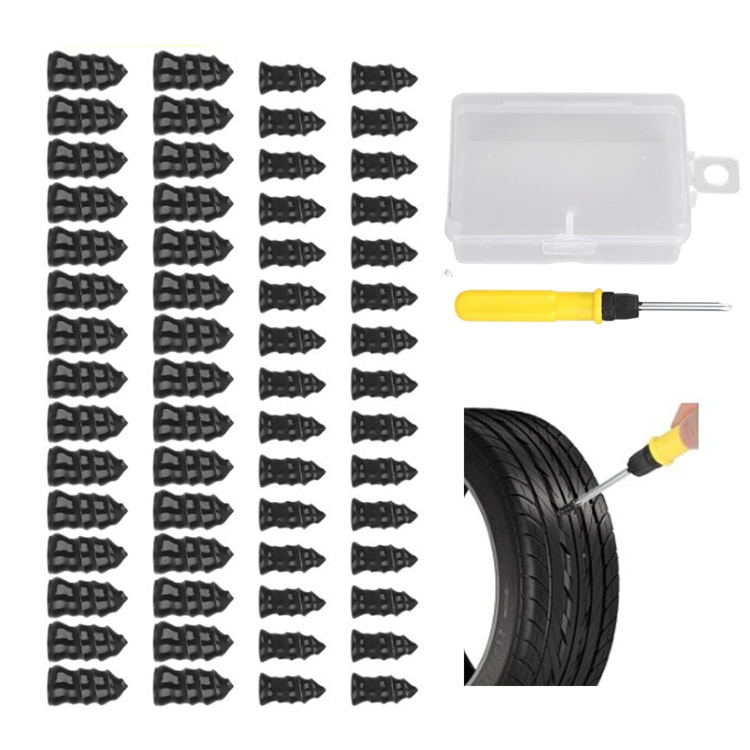 Tyre Repair Screws, 60 Pack Puncture Repair Kit with Screwdriver Tyre Repair Kit Car Tyre Puncture Repair Kit Car Puncture Repair Kit Car Tyre Repair Kit for Auto Car Motorcycle (30S+30L)
