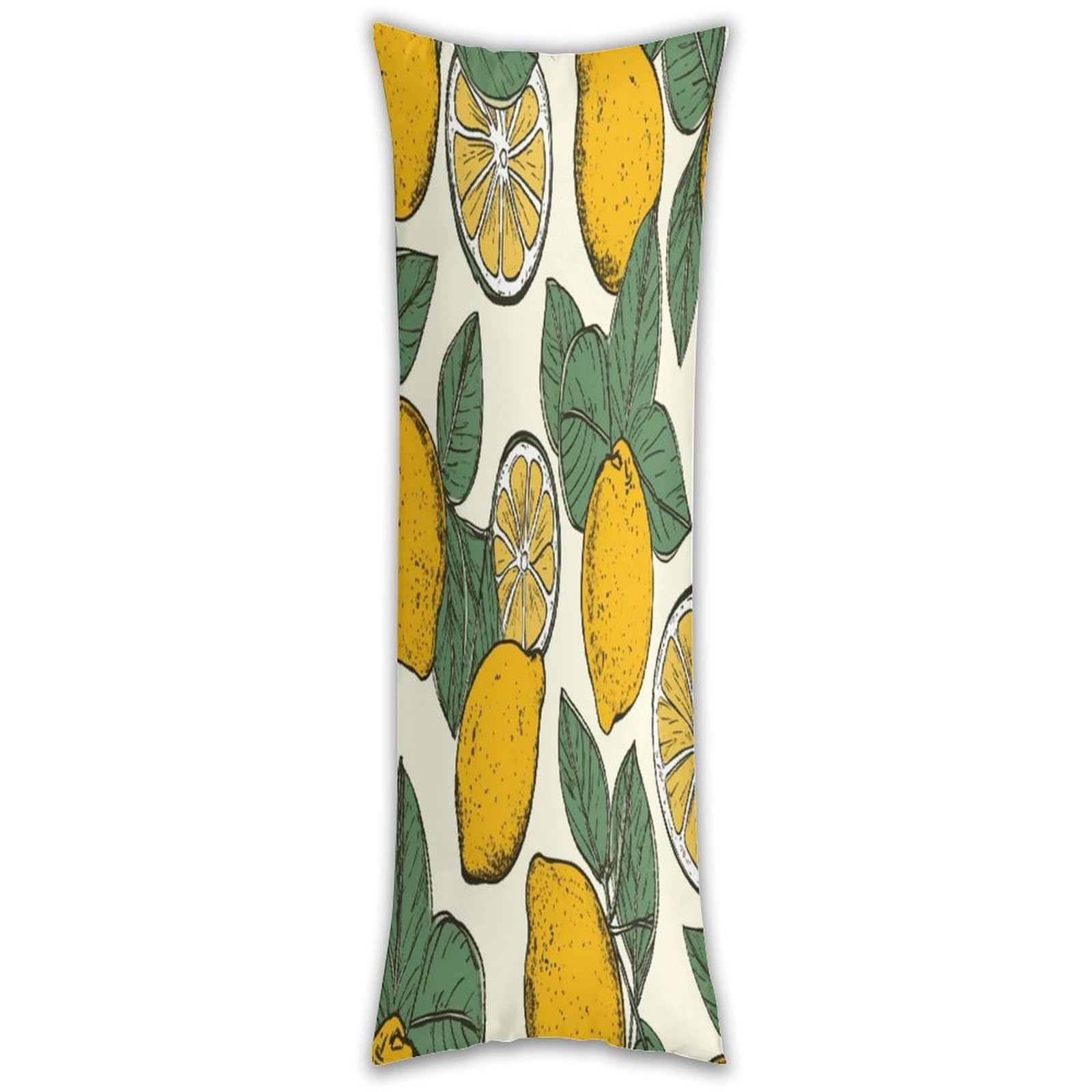 Lemon Fruit Pattern Long Pillow Case with Zipper Ultra Soft Microfiber Long Pillow Cover Breathable Body Pillow Protector Soft Wrinkle Pillowcase for Bed Sofa Bedroom 53 X 19 in