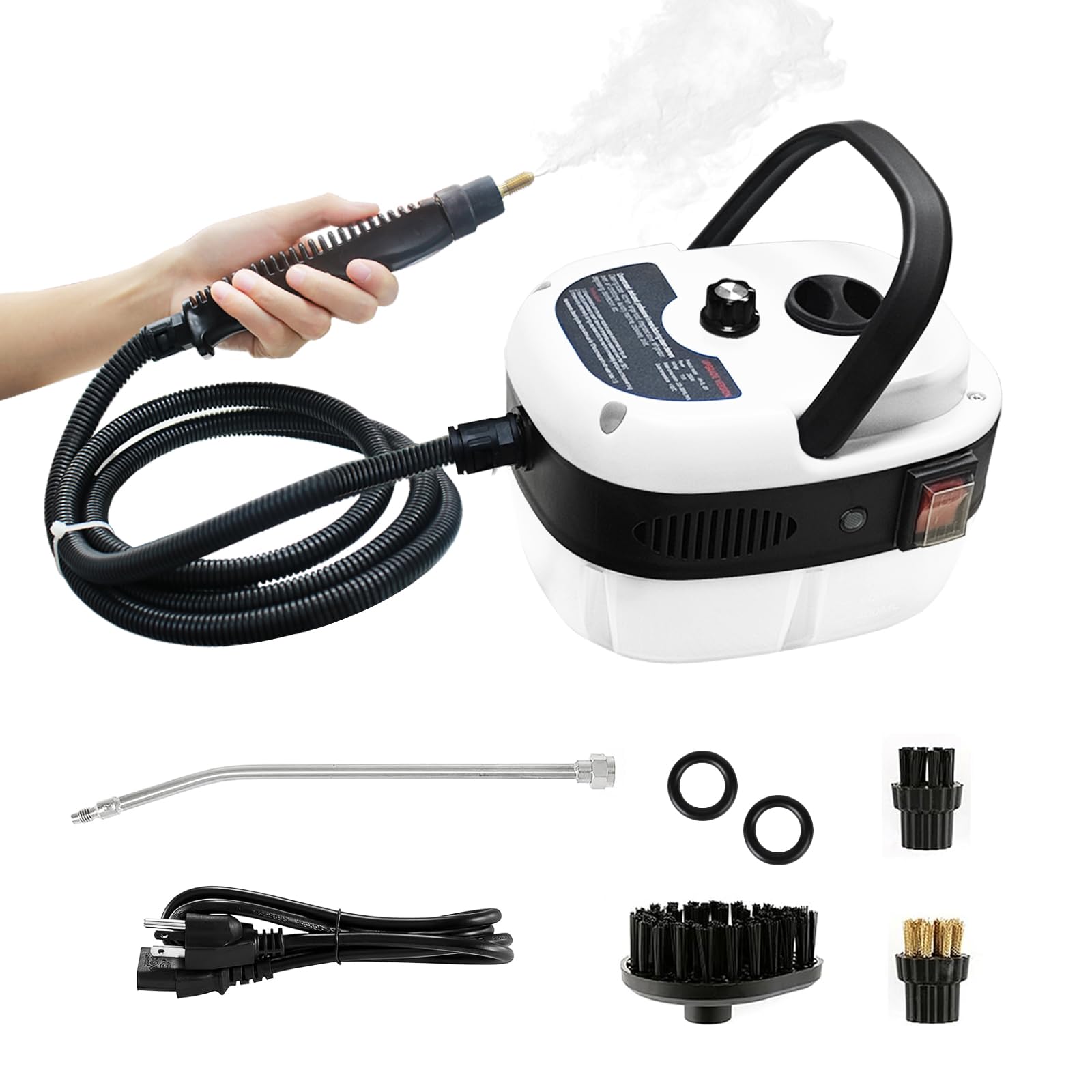 Handheld Steam Cleaner, 2500W Pressurized Steam Cleaner with 3 Brush Heads, Portable Steam Cleaner for Home, Car, Furniture, Kitchen, Bathroom and Wall, White