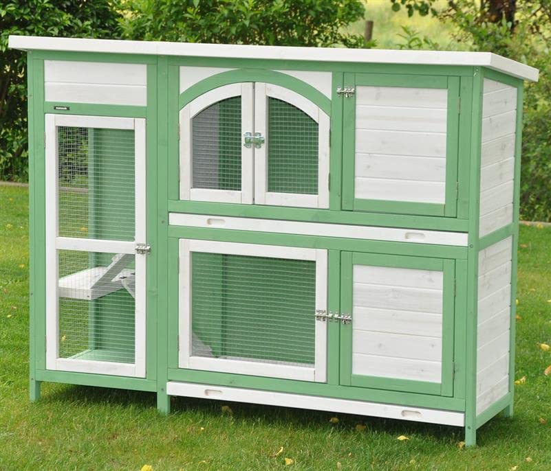 nanook Premium Kaninchenstall, Hasenstall Jumbo XXL besonders groß mit Seitenaufgang für mehr Platz - ideal für draußen - Wetterfest extragroß 138 x 48 x 109 cm grün Weiss