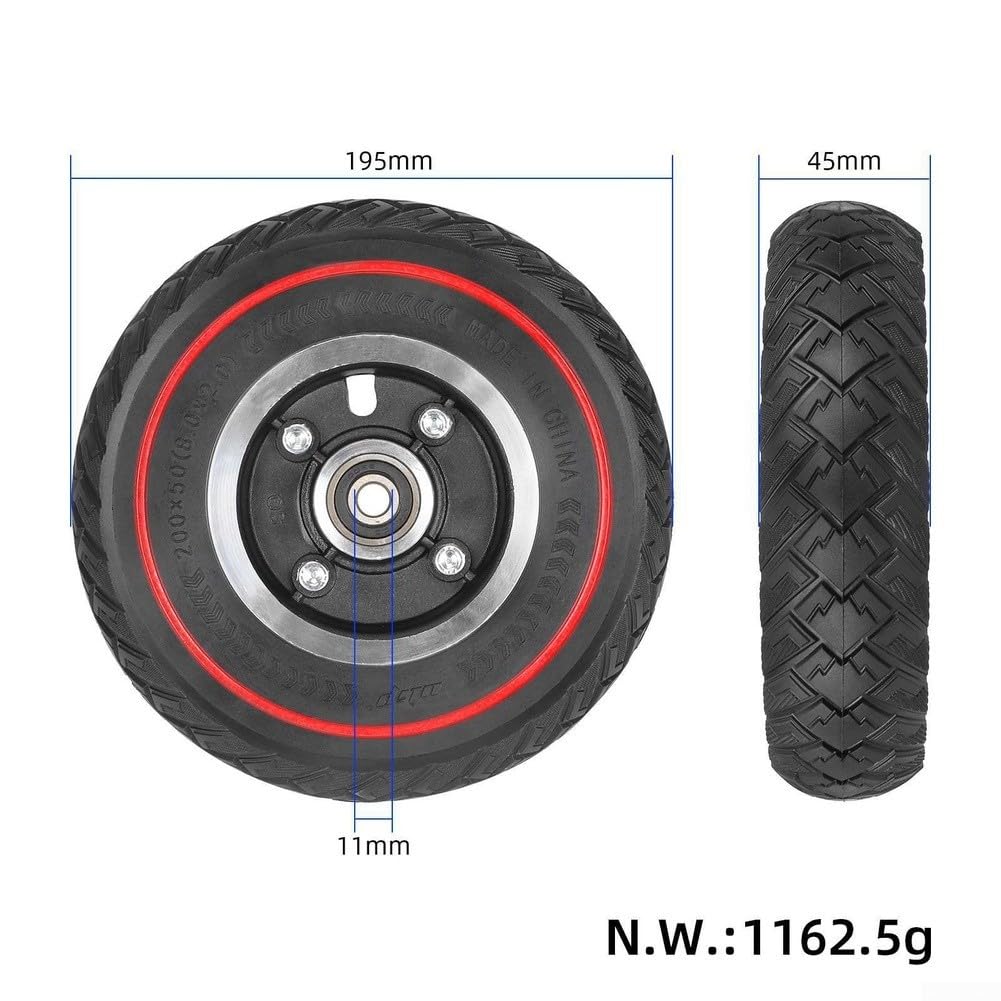 Ruota per scooter 200x50, 200 x 50 cm, linea rossa | Pneumatico solido 200x50, modello ad ala rossa, cerchio in lega, resistente alle forature, guida fuoristrada liscia